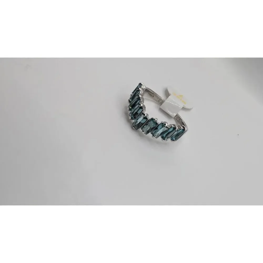Silver Tone Ring with Blue Rectangular Stones Size 7 - Picture 1 of 9